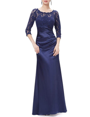 Color=Navy Blue | Lace Long Sleeve Formal Evening Dress-Navy Blue 2