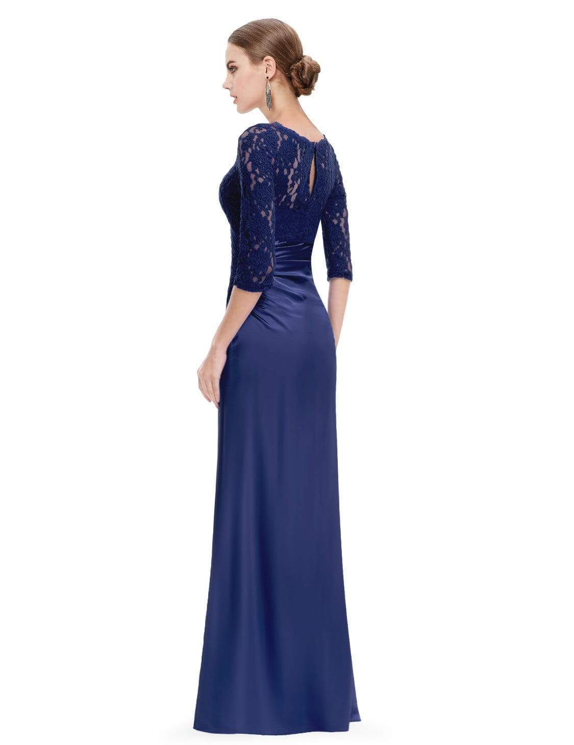 Color=Navy Blue | Lace Long Sleeve Formal Evening Dress-Navy Blue 3