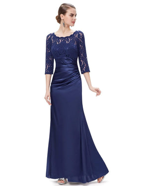 Color=Navy Blue | Lace Long Sleeve Formal Evening Dress-Navy Blue 5