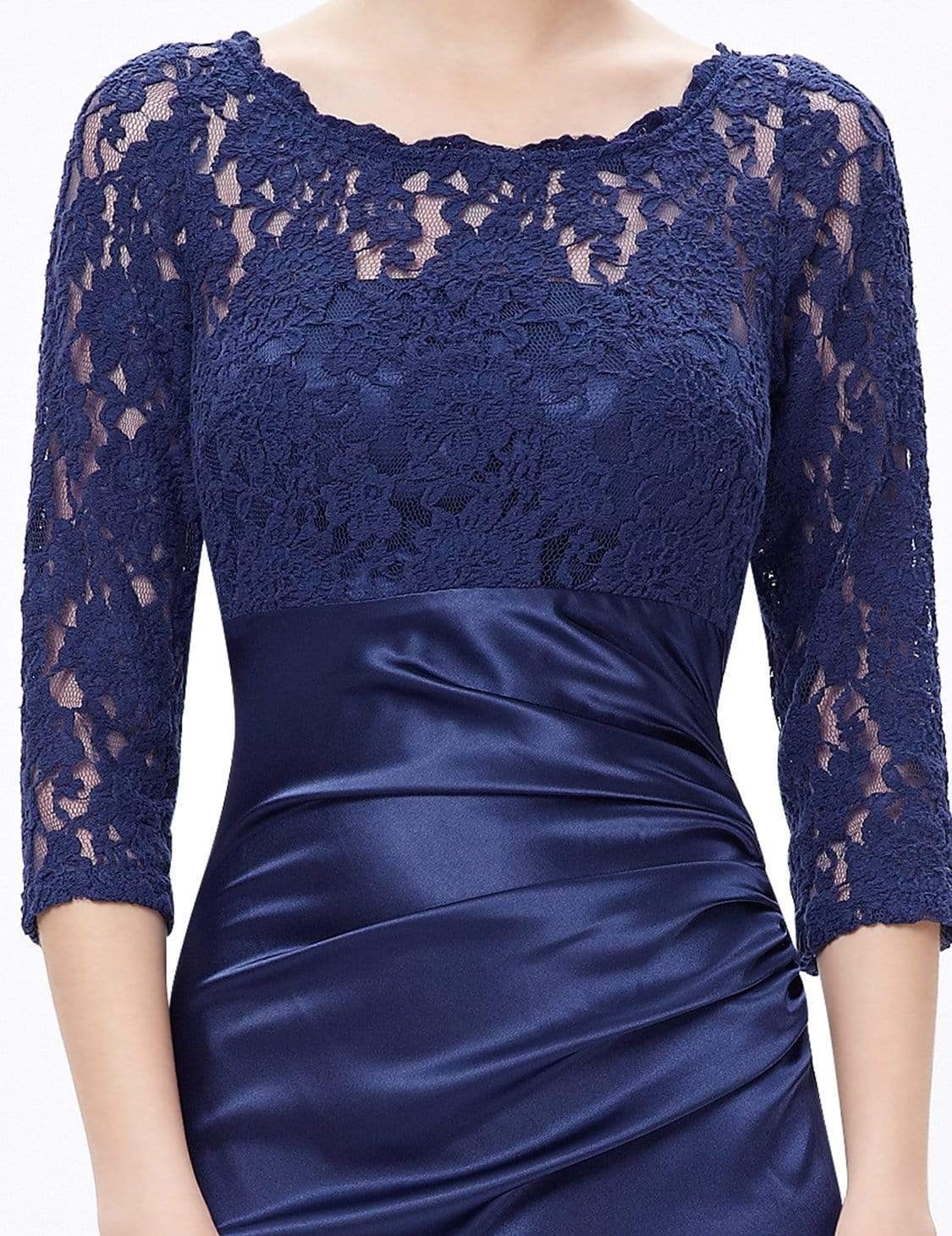 Color=Navy Blue | Lace Long Sleeve Formal Evening Dress-Navy Blue 6