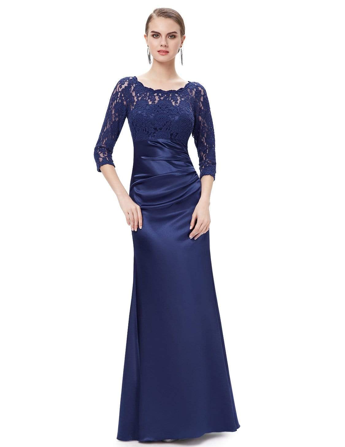Color=Navy Blue | Lace Long Sleeve Formal Evening Dress-Navy Blue 1