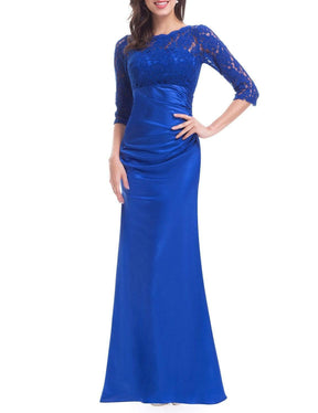 Color=Sapphire Blue | Lace Long Sleeve Formal Evening Dress-Sapphire Blue 2