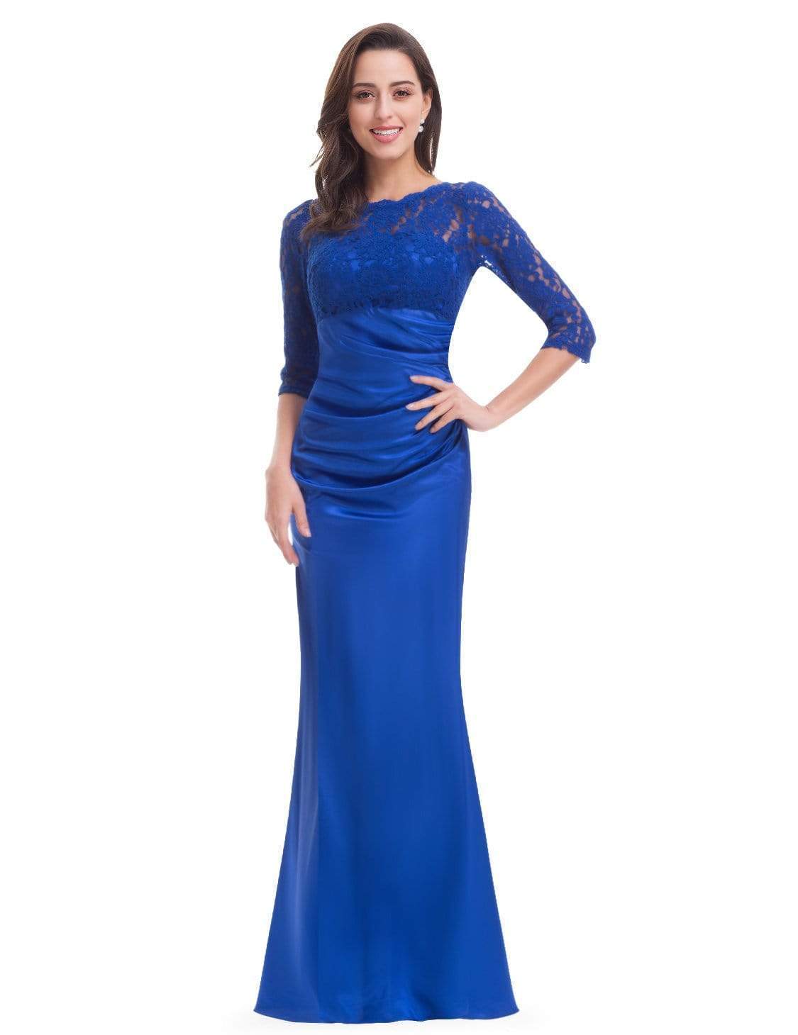 Color=Sapphire Blue | Lace Long Sleeve Formal Evening Dress-Sapphire Blue 1