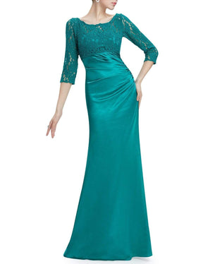 Color=Turquoise | Lace Long Sleeve Formal Evening Dress-Turquoise 2