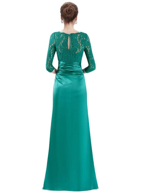 Color=Turquoise | Lace Long Sleeve Formal Evening Dress-Turquoise 3