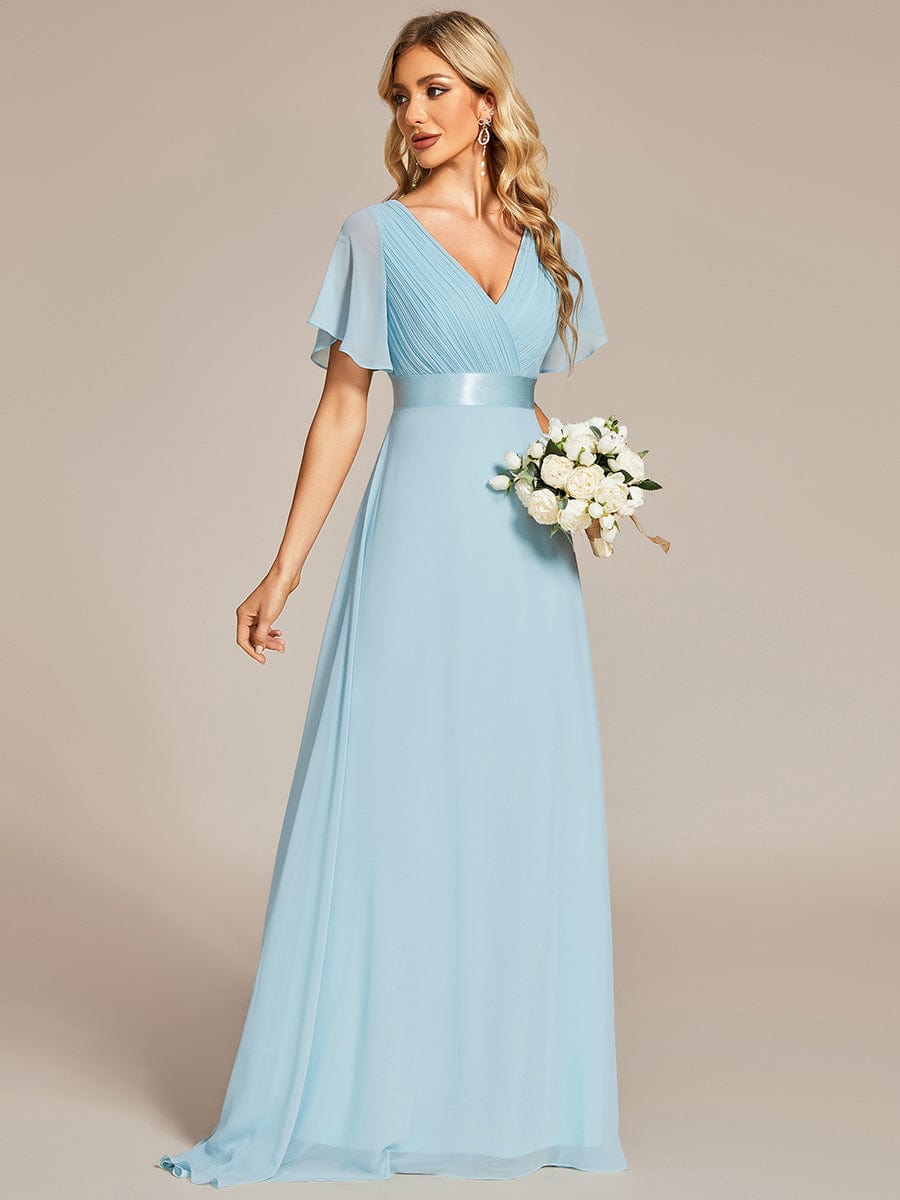 High Waist Short Sleeves Bridesmaid Dress #color_Sky Blue