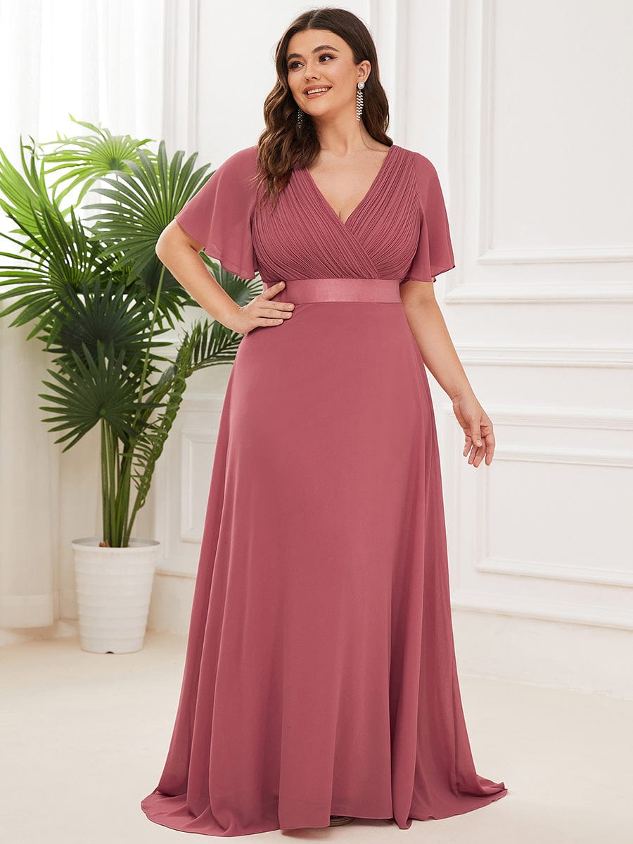 High Waist Short Sleeves Bridesmaid Dress #color_Cameo Brown