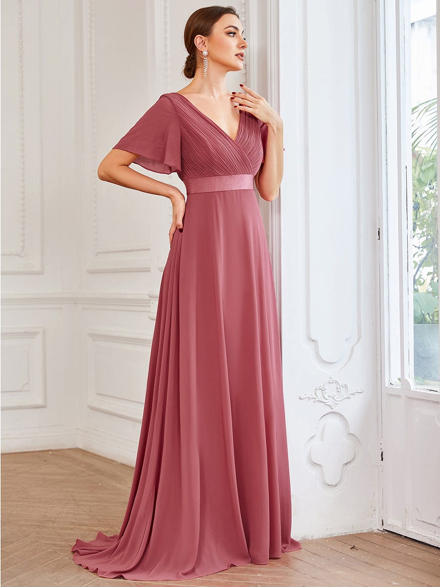 High Waist Short Sleeves Bridesmaid Dress #color_Cameo Brown