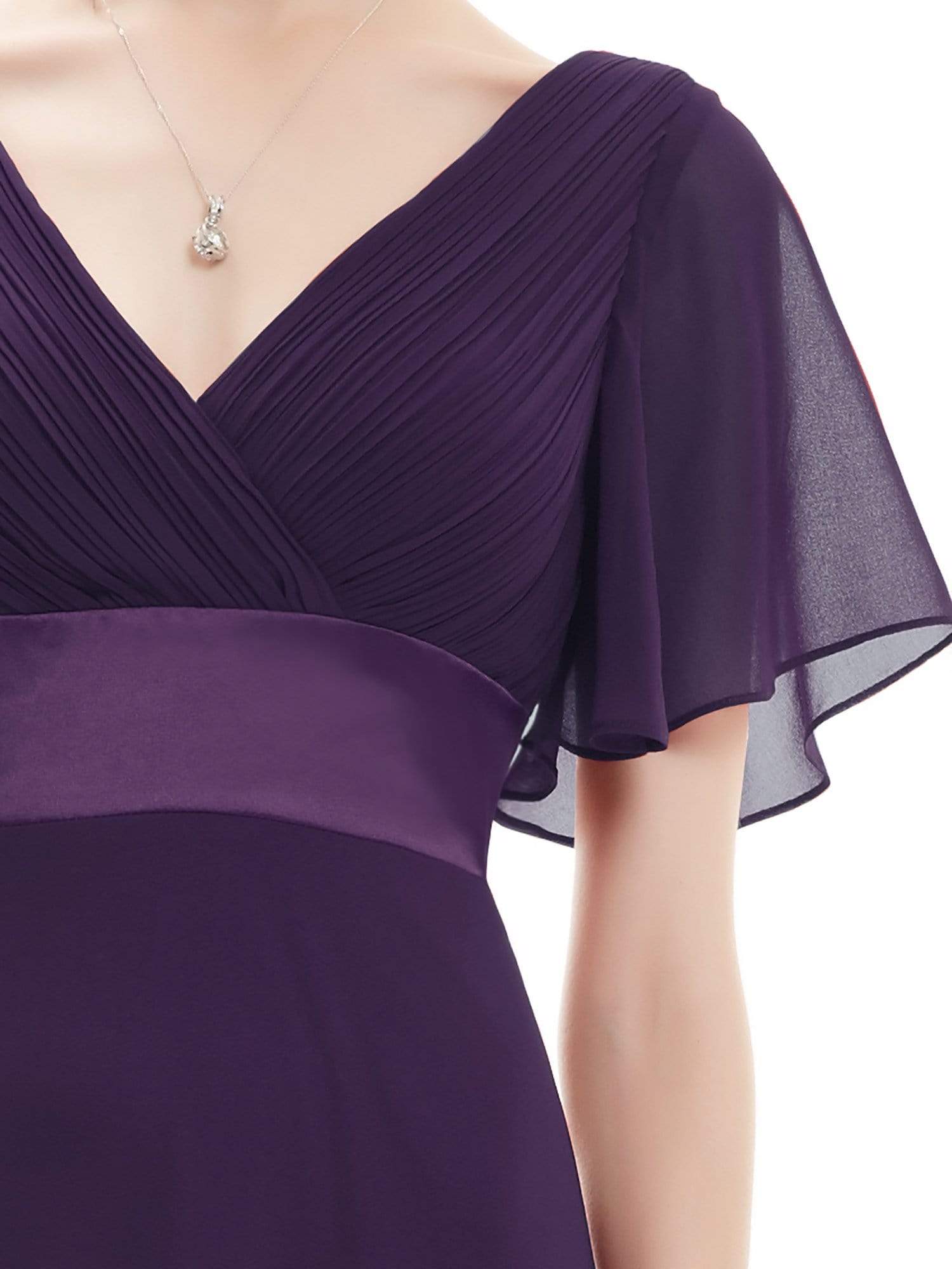 COLOR=Dark Purple | Plus Size Long Empire Waist Evening Dress With Short Flutter Sleeves-Dark Purple 5
