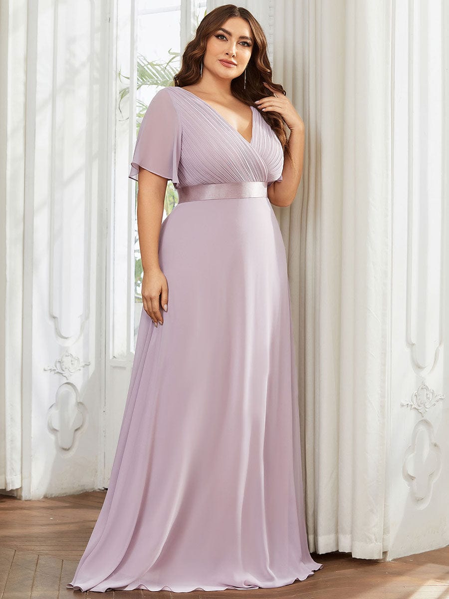 High Waist Short Sleeves Bridesmaid Dress #color_Lilac