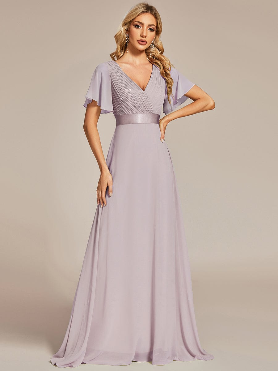 High Waist Short Sleeves Bridesmaid Dress #color_Lilac