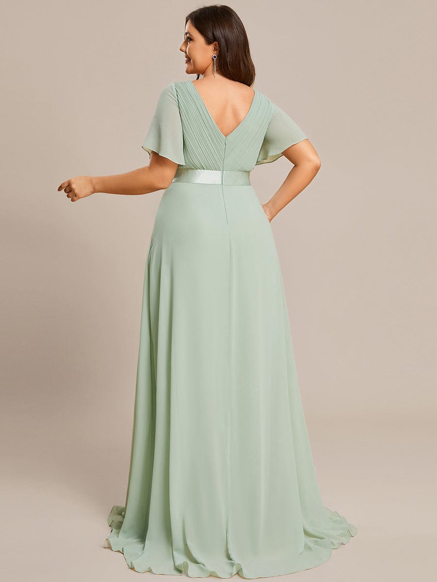 High Waist Short Sleeves Bridesmaid Dress #color_Mint Green