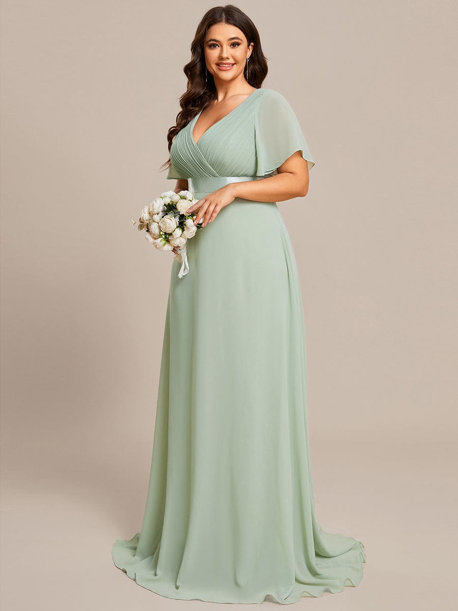 High Waist Short Sleeves Bridesmaid Dress #color_Mint Green