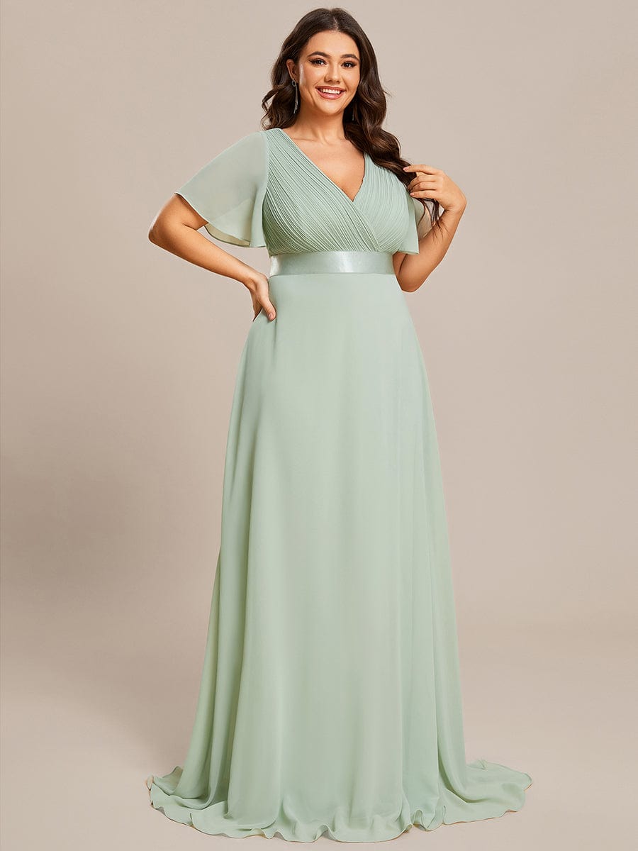 High Waist Short Sleeves Bridesmaid Dress #color_Mint Green