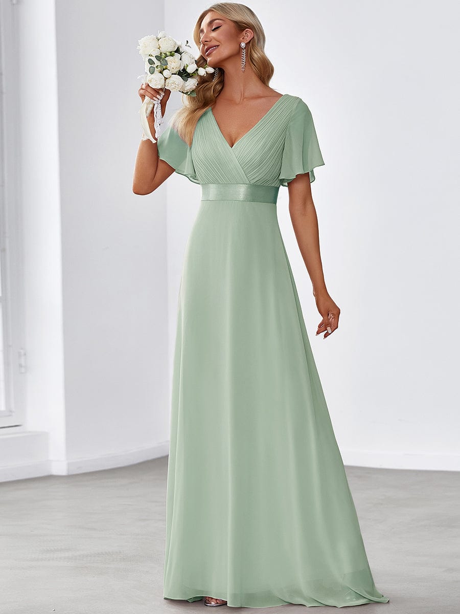 High Waist Short Sleeves Bridesmaid Dress #color_Mint Green