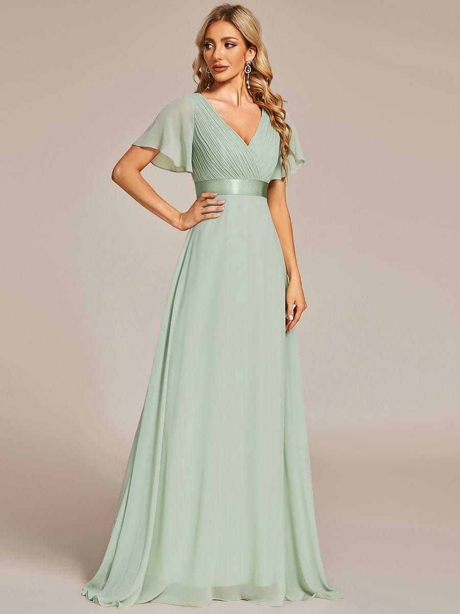 High Waist Short Sleeves Bridesmaid Dress #color_Mint Green