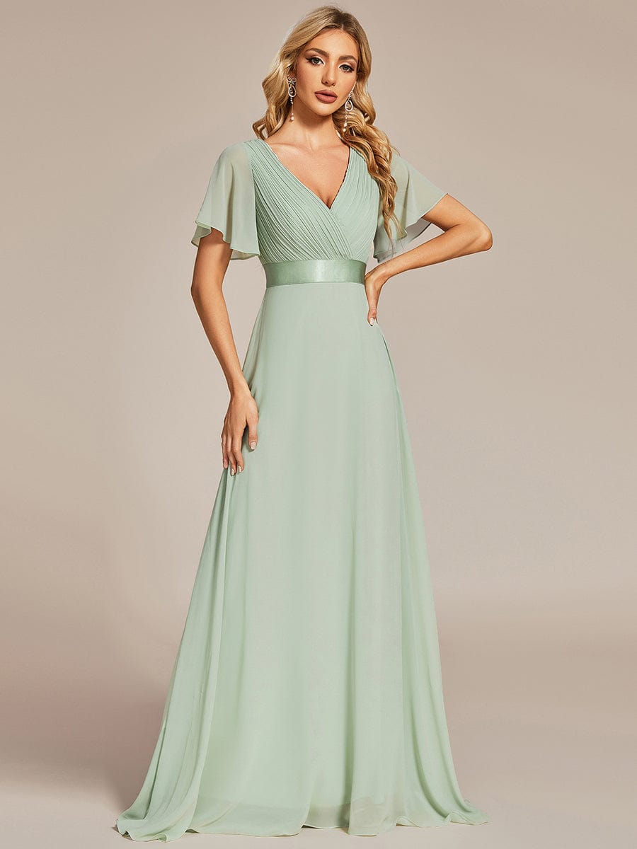 High Waist Short Sleeves Bridesmaid Dress #color_Mint Green