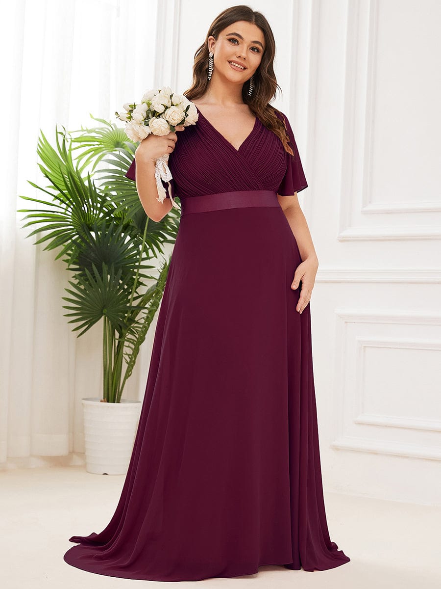 High Waist Short Sleeves Bridesmaid Dress #color_Mulberry