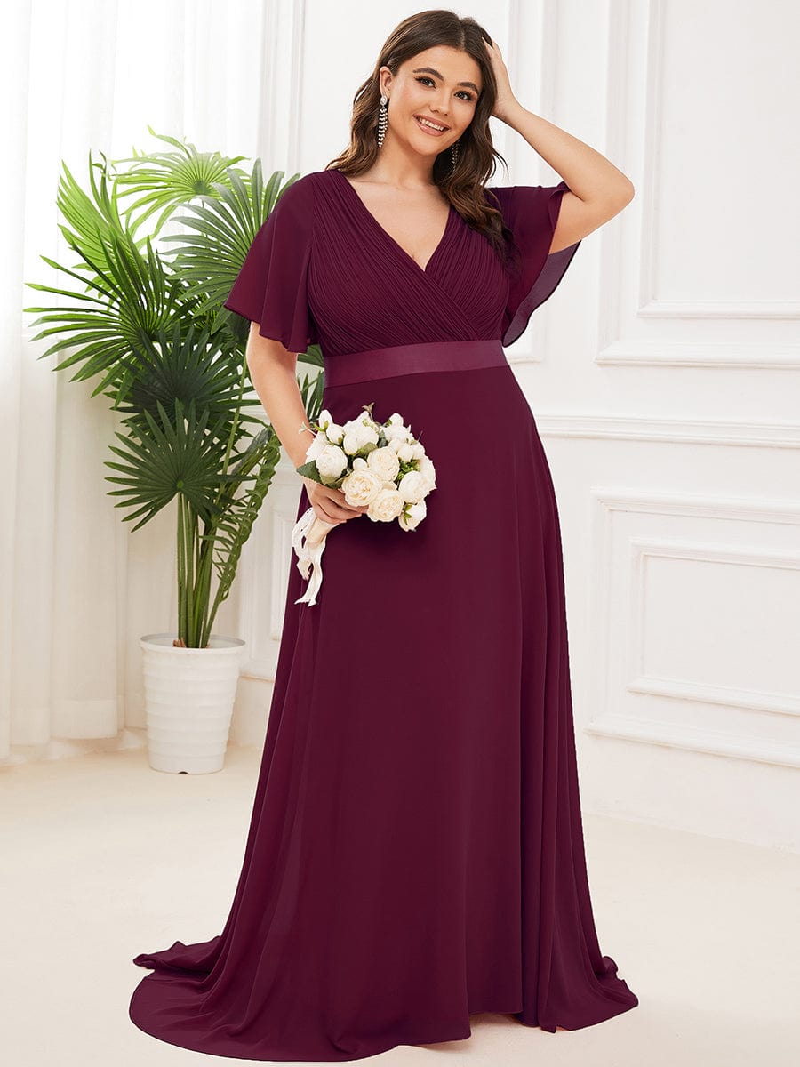 High Waist Short Sleeves Bridesmaid Dress #color_Mulberry