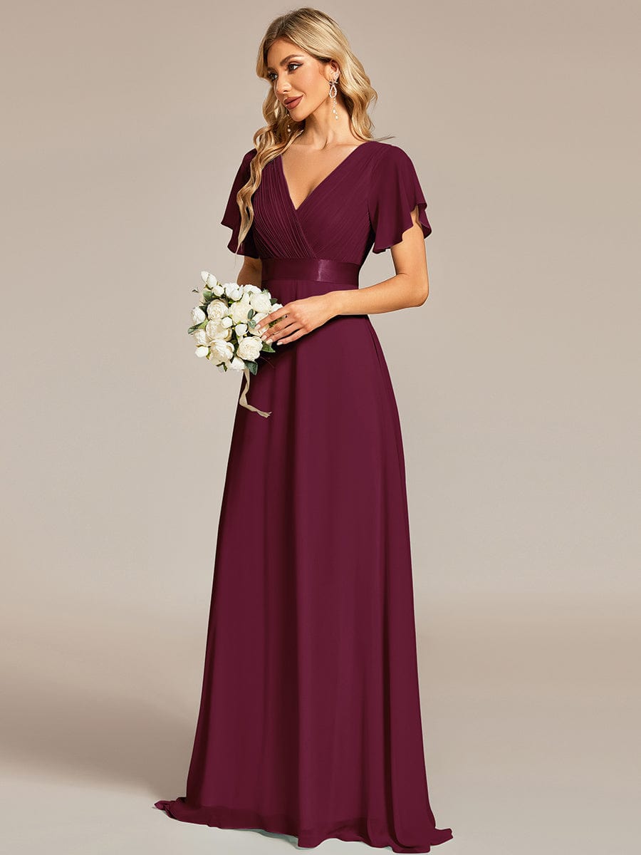 High Waist Short Sleeves Bridesmaid Dress #color_Mulberry