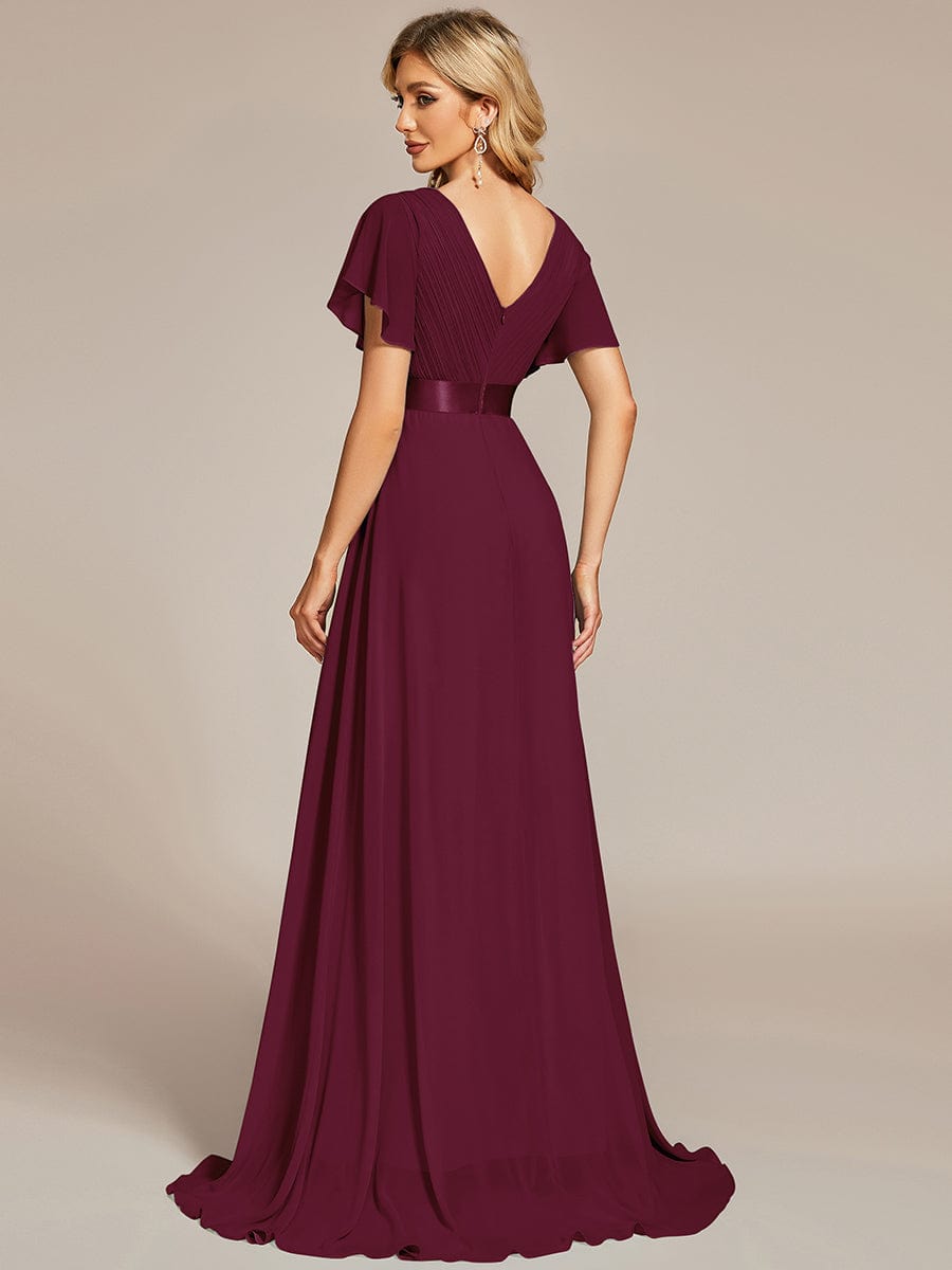 High Waist Short Sleeves Bridesmaid Dress #color_Mulberry