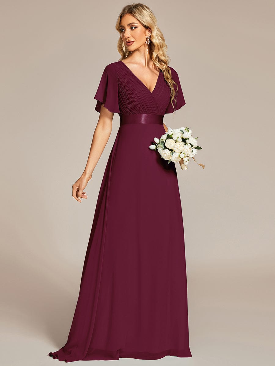 High Waist Short Sleeves Bridesmaid Dress #color_Mulberry