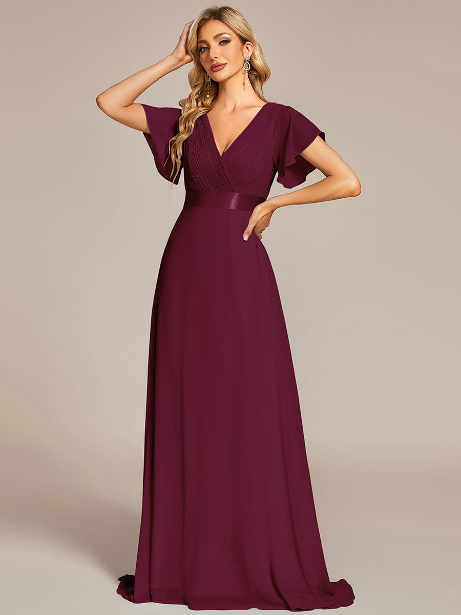 High Waist Short Sleeves Bridesmaid Dress #color_Mulberry