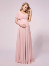 Color=Pink | Simple Chiffon Maternity Dress with Flutter Sleeves-Pink 3