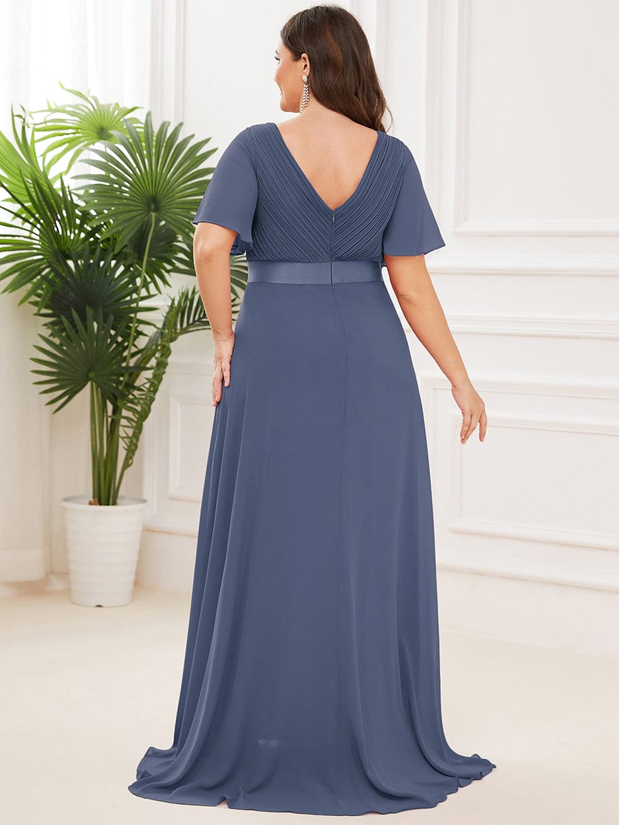 High Waist Short Sleeves Bridesmaid Dress #color_Stormy