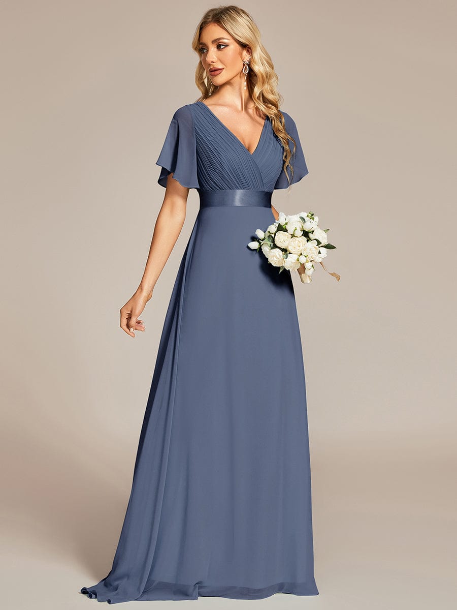 High Waist Short Sleeves Bridesmaid Dress #color_Stormy