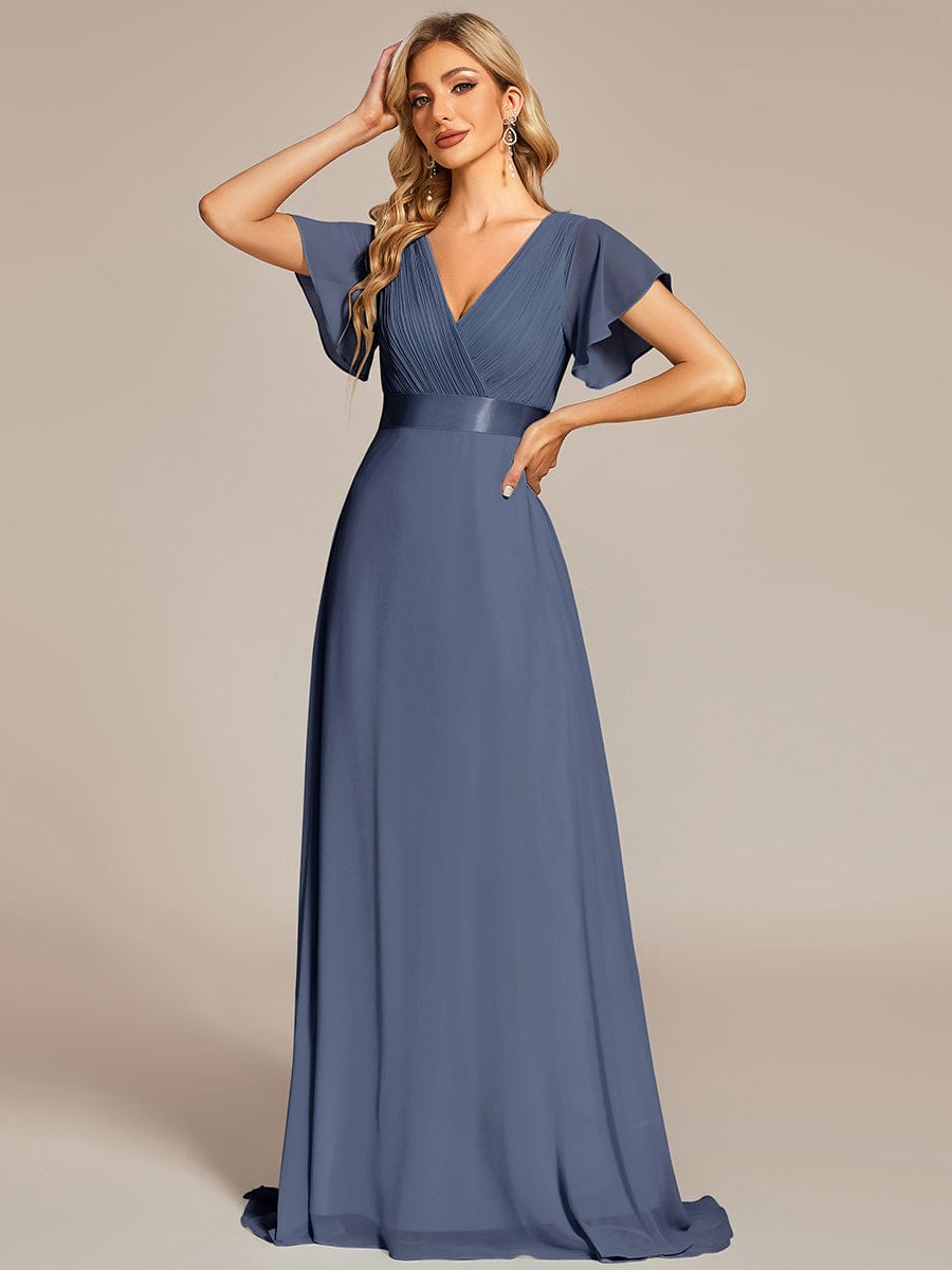 High Waist Short Sleeves Bridesmaid Dress #color_Stormy