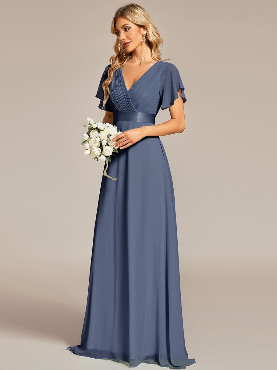 High Waist Short Sleeves Bridesmaid Dress #color_Stormy