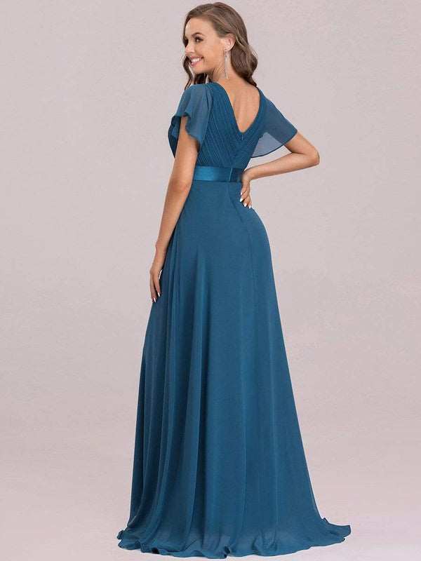 Flutter Sleeves Long Empire Waist Evening Dress