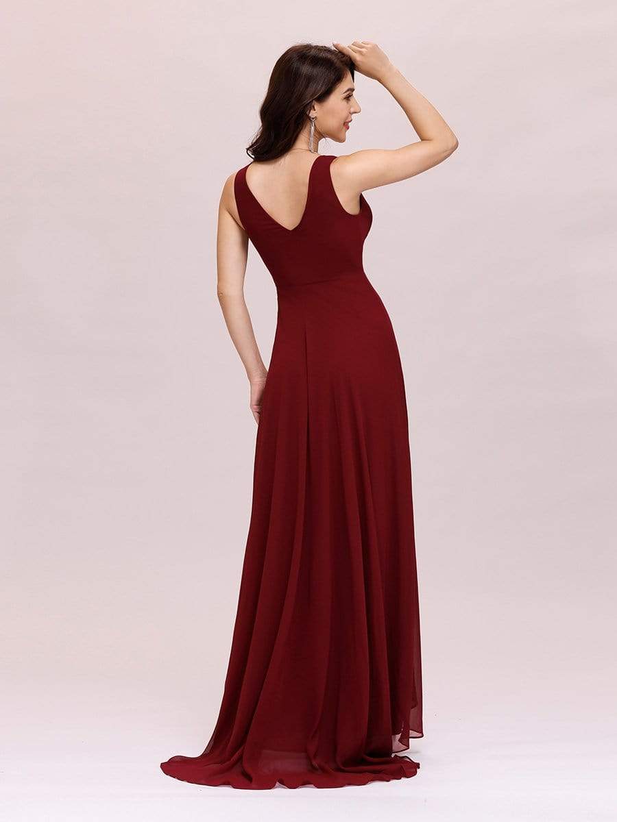 COLOR=Burgundy | V-Neck High-Low Evening Dress-Burgundy 6