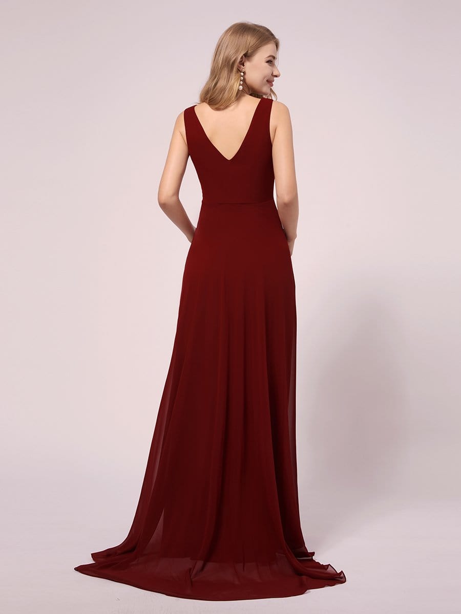 COLOR=Burgundy |V-Neck High-Low Chiffon Evening Party Maternity Dresses-Burgundy 2