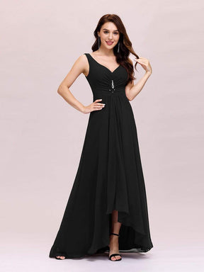 COLOR=Black  | V-Neck High-Low Evening Dress-Black 1