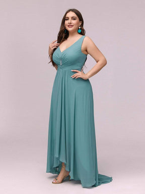 COLOR=Dusty Blue | V-Neck High-Low Evening Dress-Dusty Blue 4
