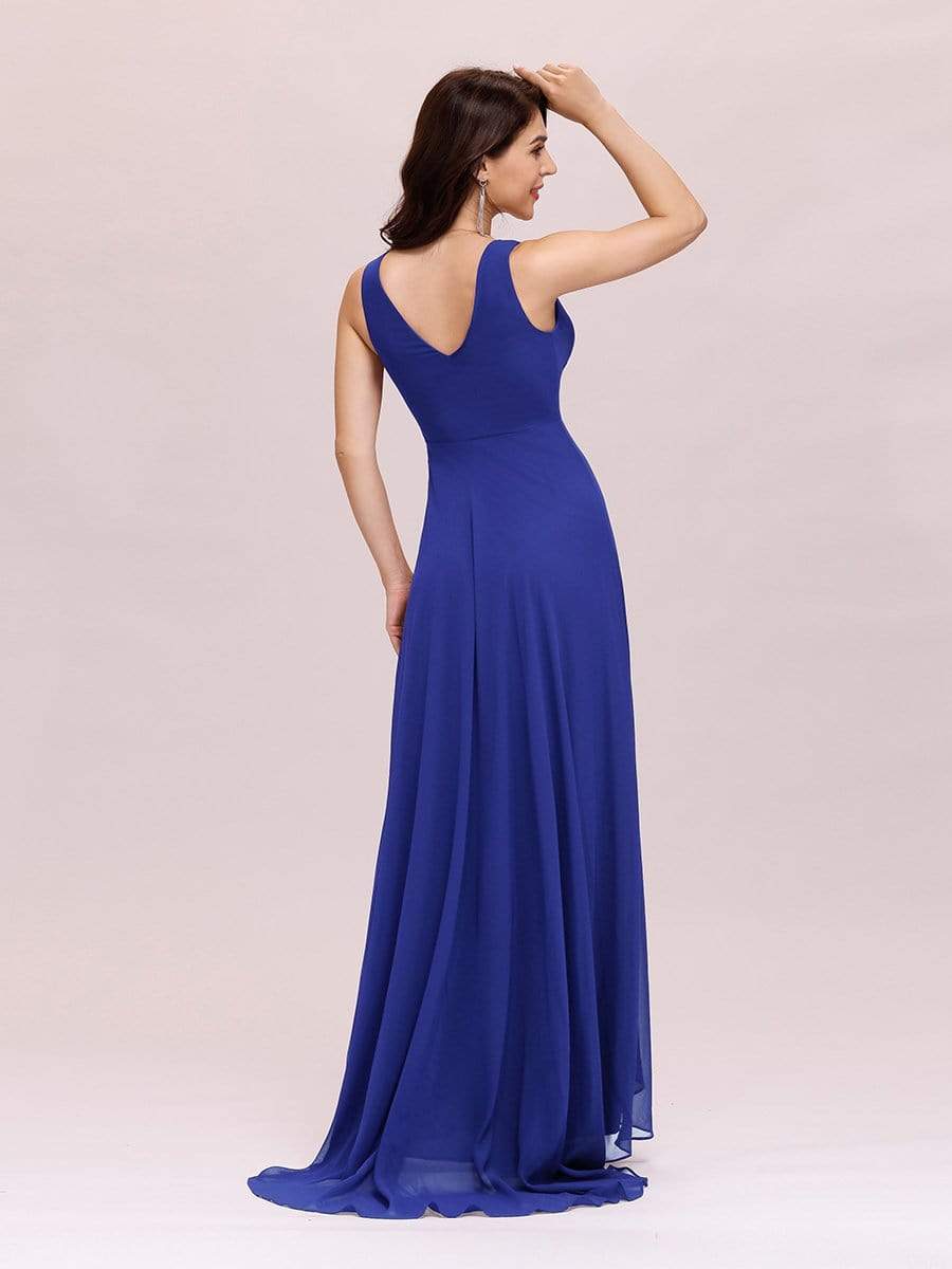 COLOR=Sapphire Blue | V-Neck High-Low Evening Dress-Sapphire Blue 2