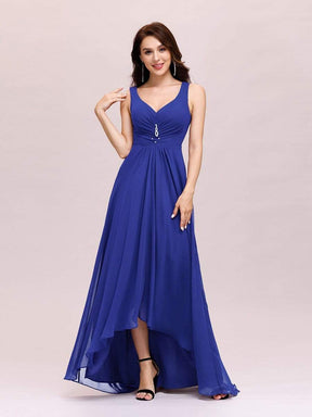COLOR=Sapphire Blue | V-Neck High-Low Evening Dress-Sapphire Blue 1