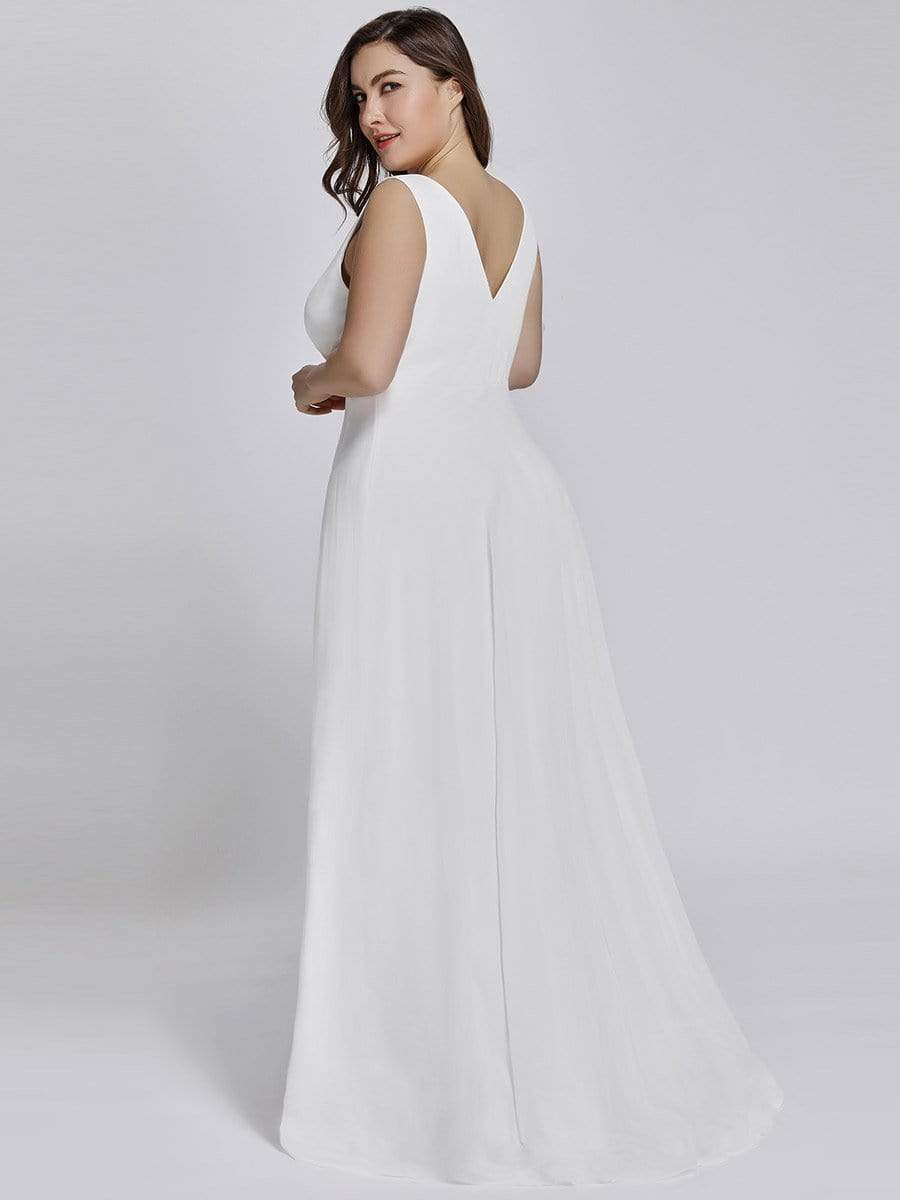 COLOR=White | V-Neck High-Low Evening Dress-White 7