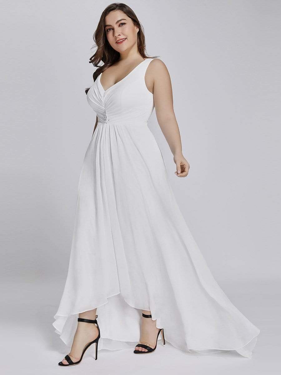 COLOR=White | V-Neck High-Low Evening Dress-White 6