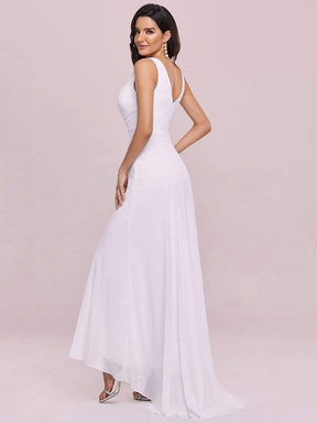 COLOR=White | V-Neck High-Low Evening Dress-White 2
