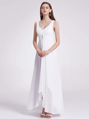 COLOR=White | V-Neck High-Low Evening Dress-White 3