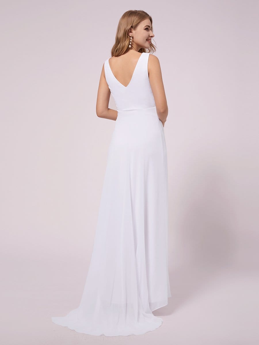 COLOR=White | V-Neck High-Low Chiffon Evening Party Maternity Dresses-White 2