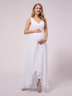 COLOR=White | V-Neck High-Low Chiffon Evening Party Maternity Dresses-White 1