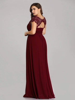 COLOR=Burgundy | Maxi Long Lace Cap Sleeve Elegant Plus Size Evening Gowns-Burgundy 2