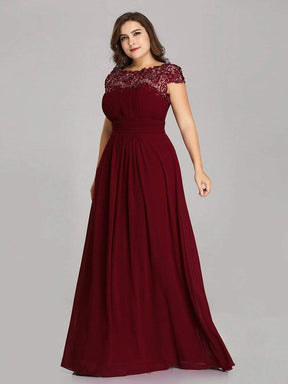 COLOR=Burgundy | Maxi Long Lace Cap Sleeve Elegant Plus Size Evening Gowns-Burgundy 4
