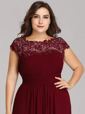 COLOR=Burgundy | Maxi Long Lace Cap Sleeve Elegant Plus Size Evening Gowns-Burgundy 5