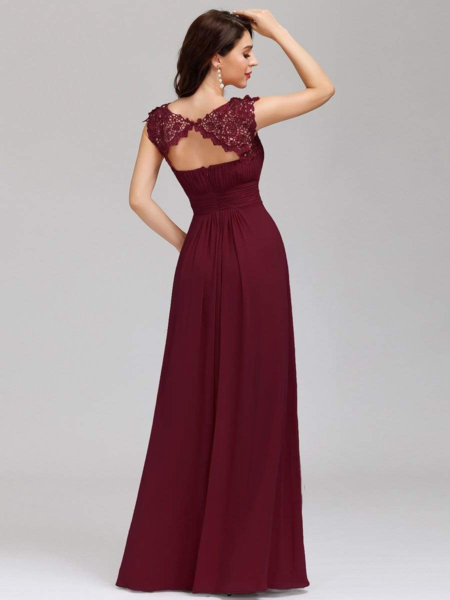 COLOR=Burgundy | Maxi Long Lace Cap Sleeve Elegant Evening Gowns-Burgundy 2