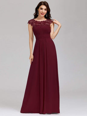 COLOR=Burgundy | Maxi Long Lace Cap Sleeve Elegant Evening Gowns-Burgundy 1